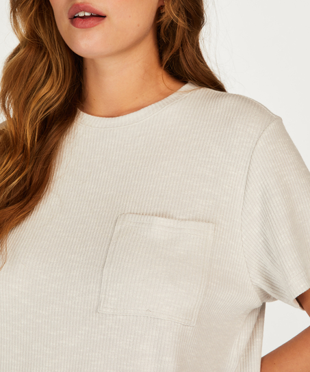 Rib Short-Sleeved Top, Beige