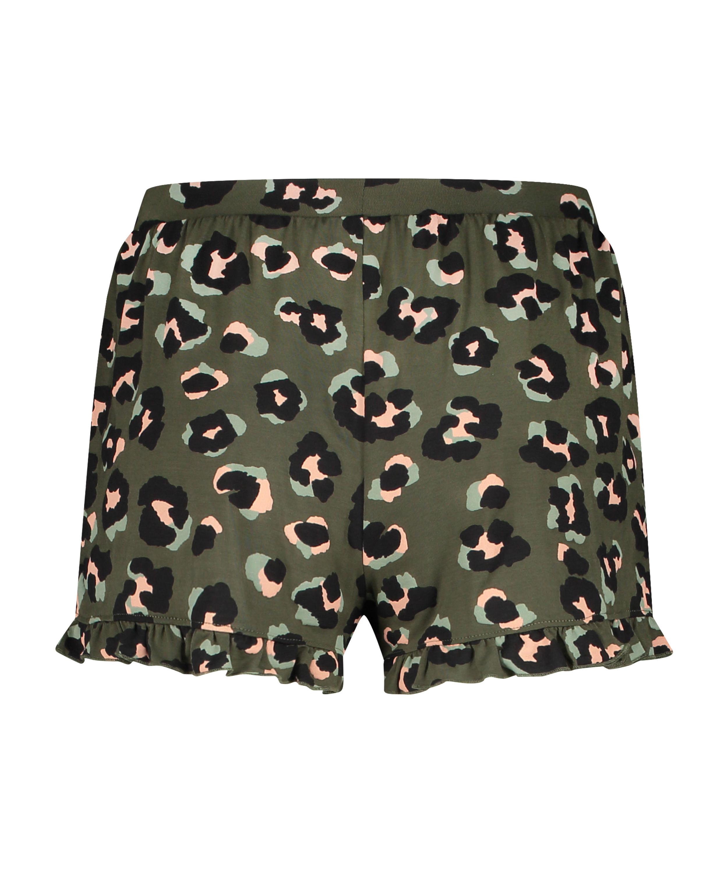 Leopard Ruffle Jersey Shorts, Green, main