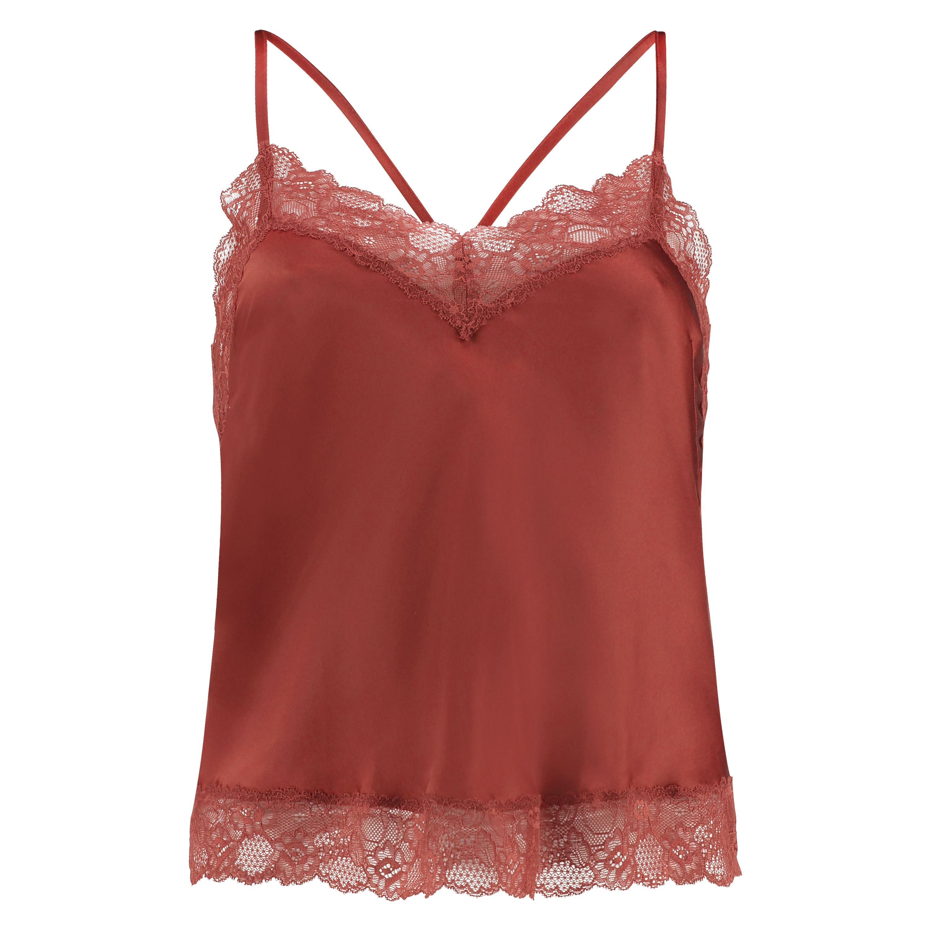 Satin Lace cami top, Red, main