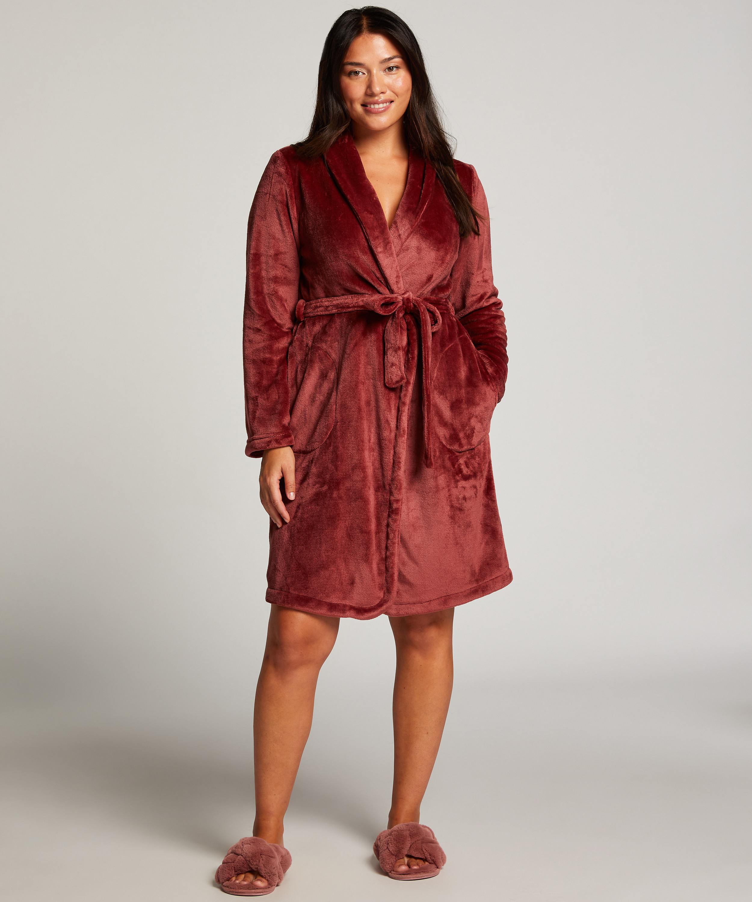 Fleece Bathrobe, Pink, main