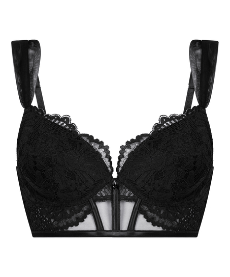 Whitney Padded Underwired Longline Push-Up Bra, Black