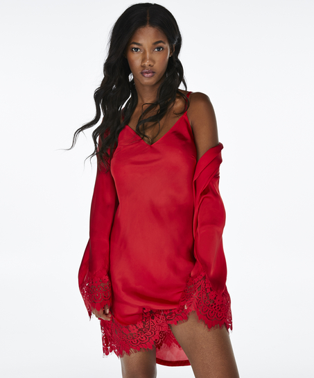 Lace Satin Slip Dress, Red