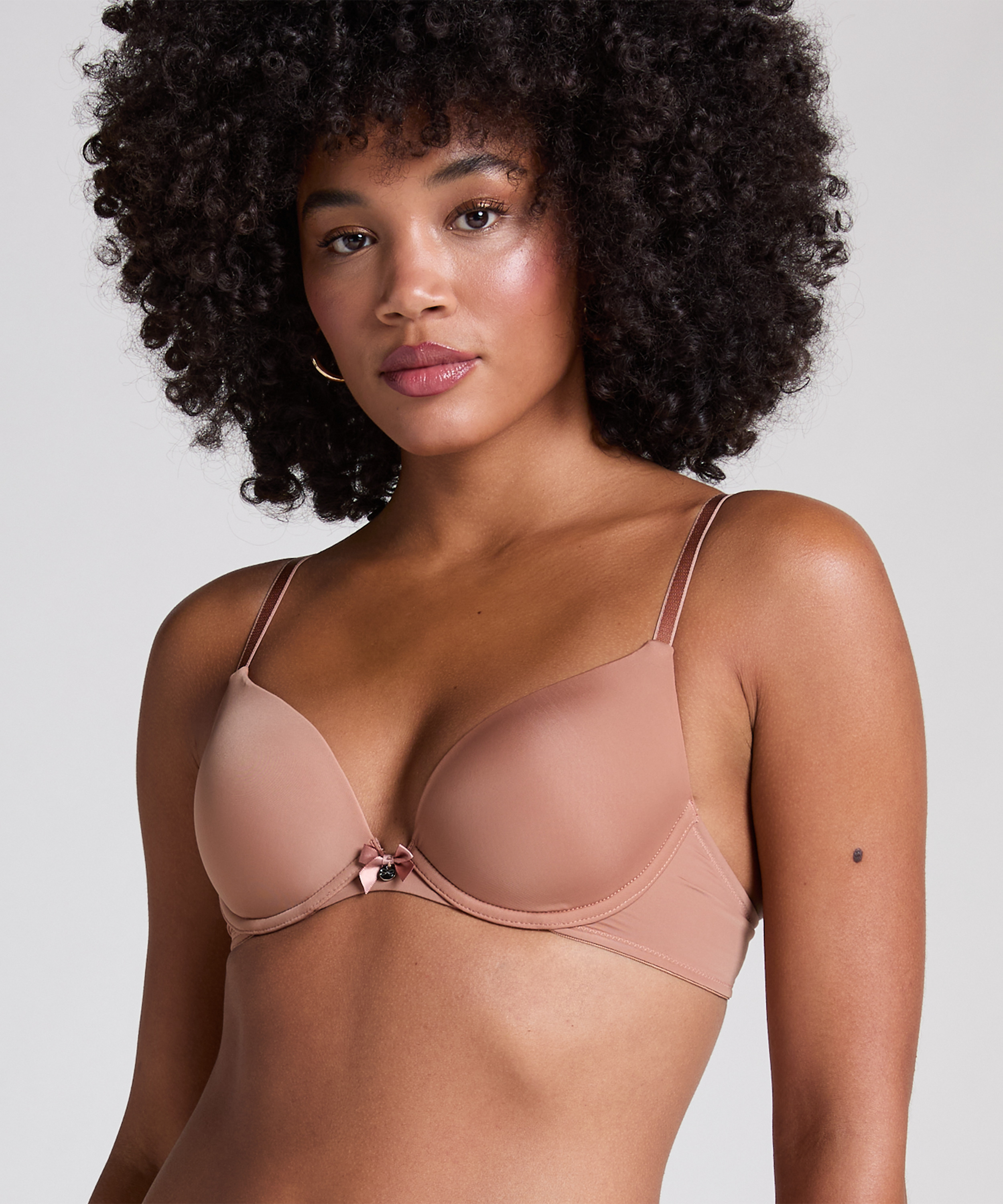 Plunge Padded Underwired Bra, Brown, main