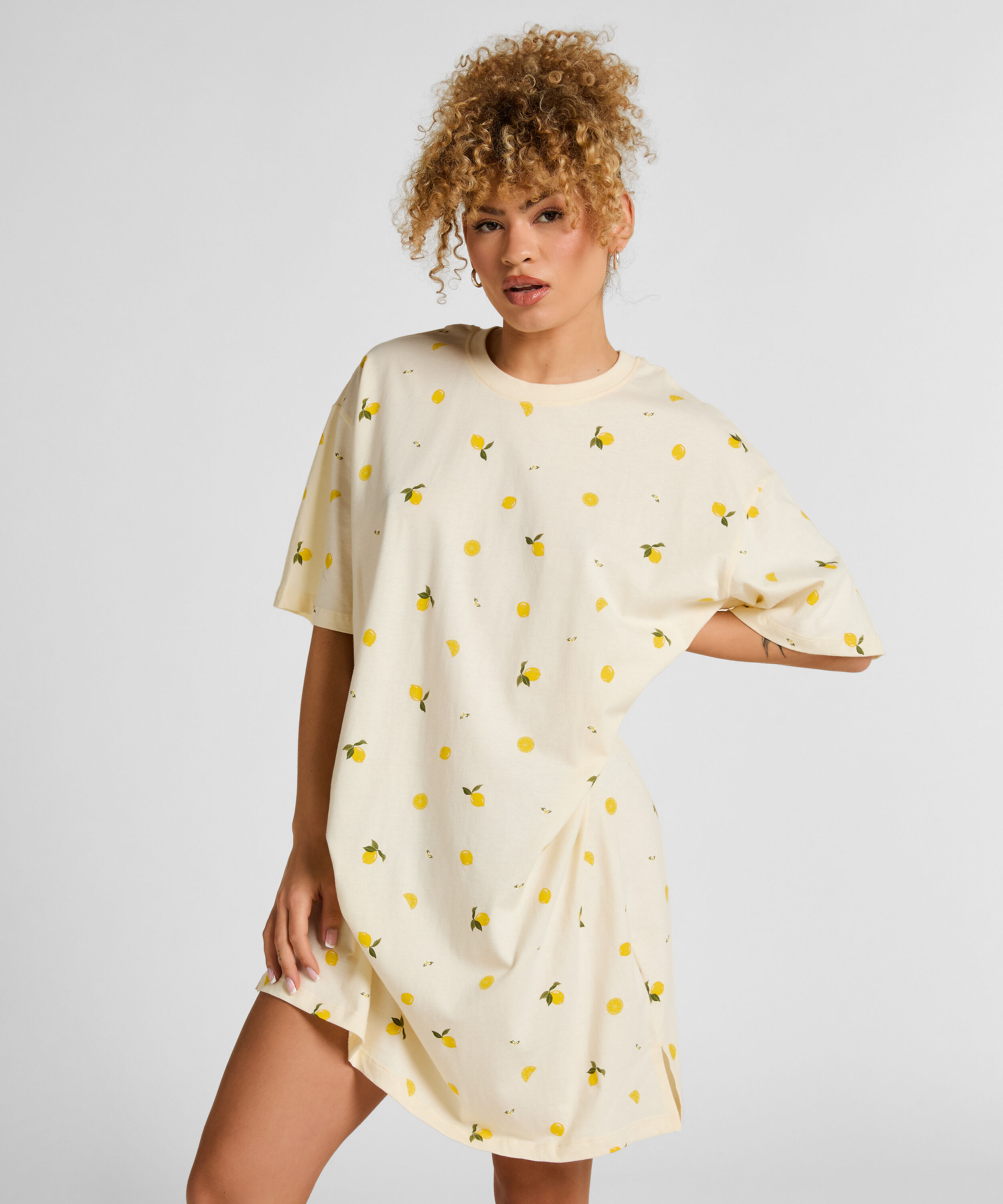 Round Neck Nightshirt, White Round Neck Nightshirt, White