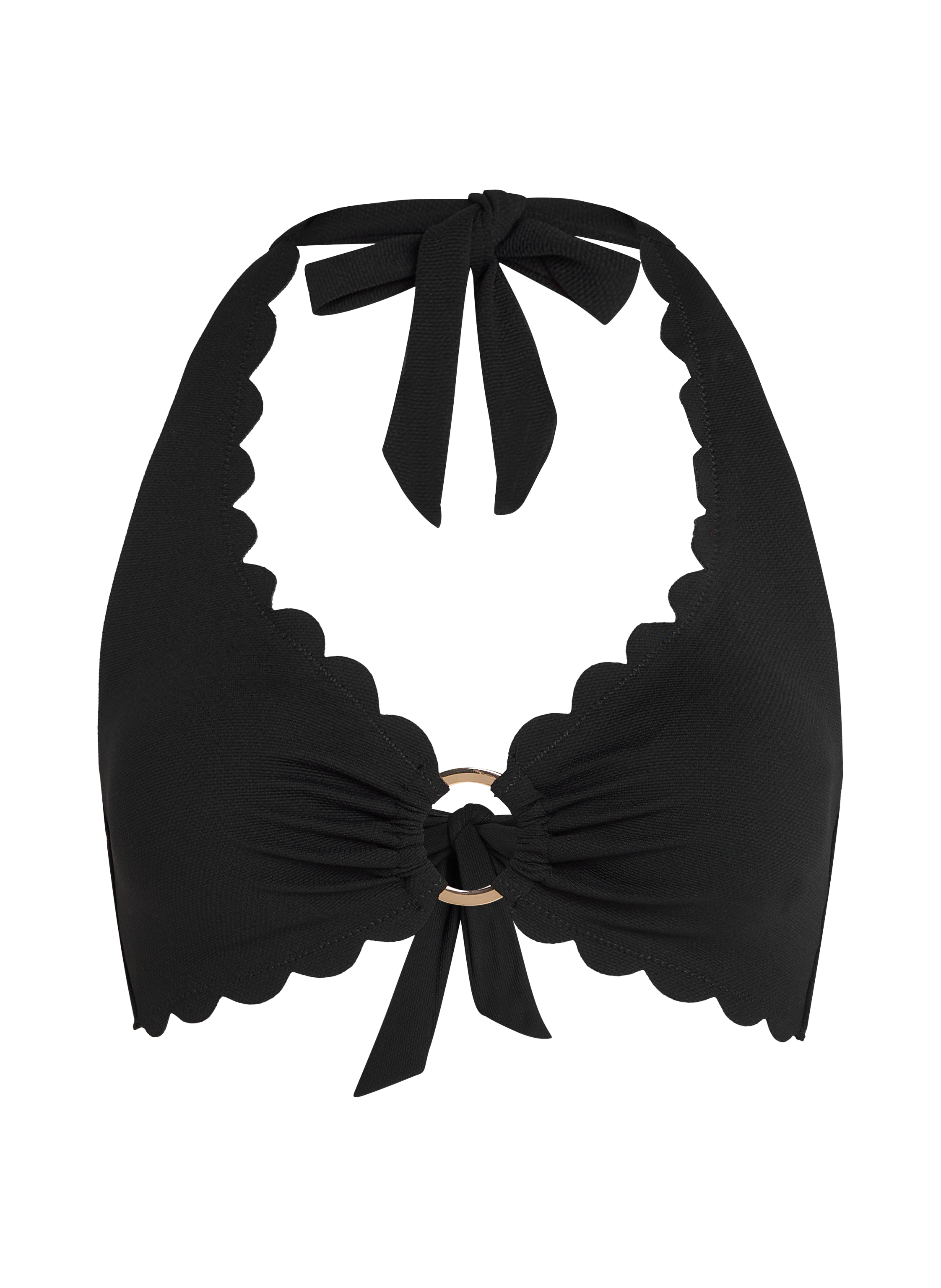 Scallop Halter Bikini Top, Black, main
