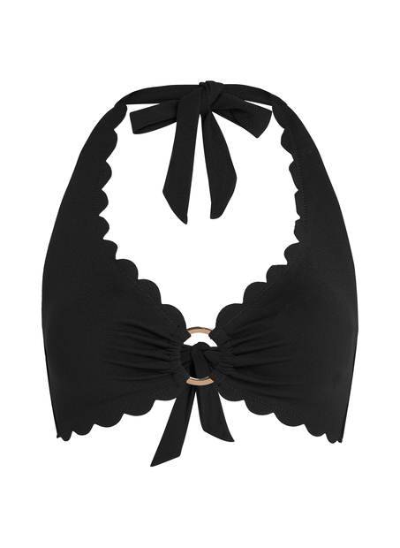 Scallop Halter Bikini Top, Black