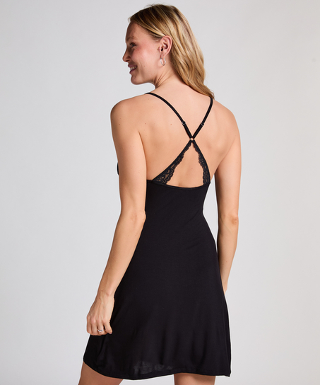 Jersey Lace Back Slipdress, Black