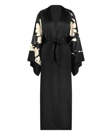 Bloom Satin Kimono, Black