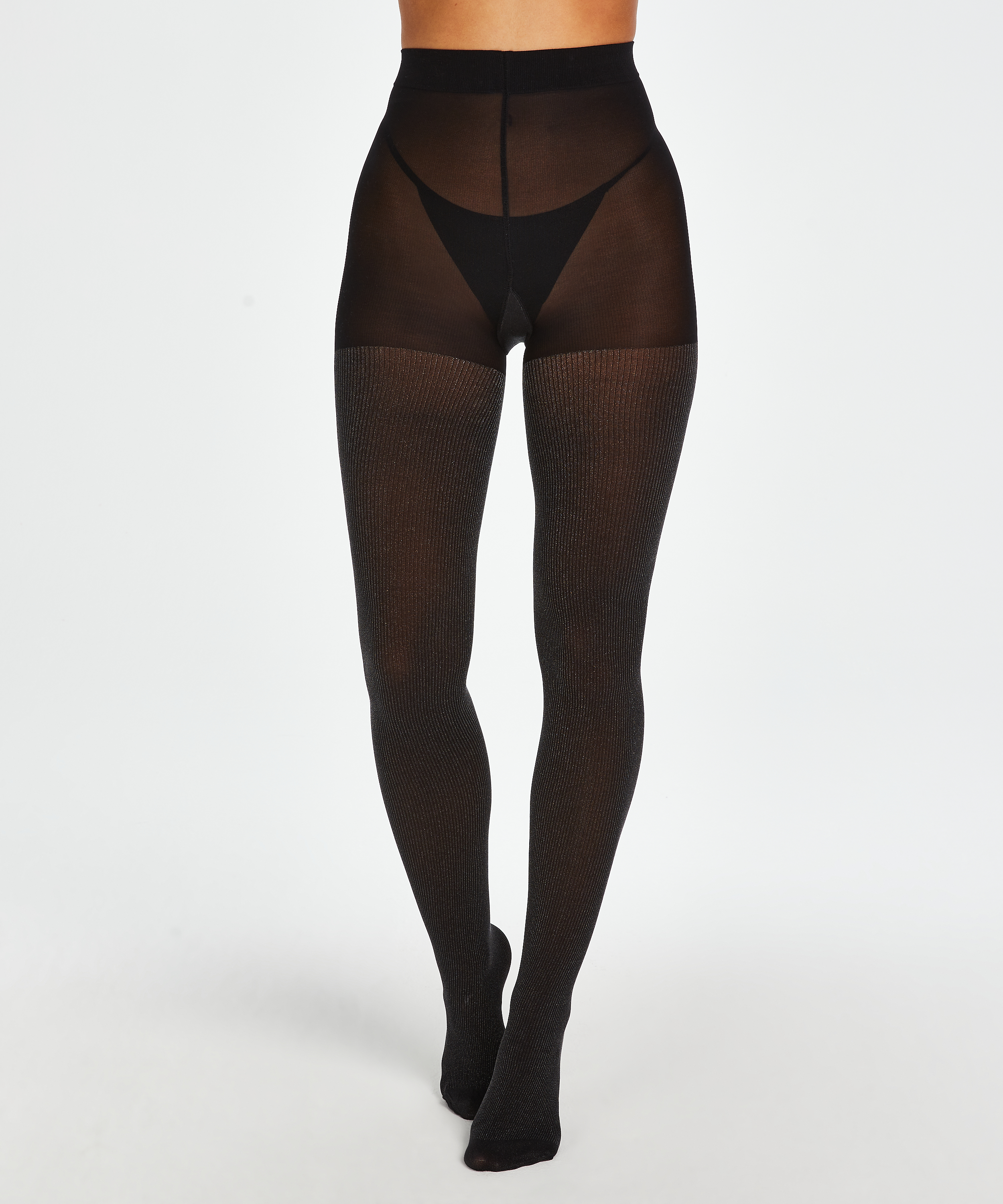 70 Denier Ribbed Lurex Tights, Black, main