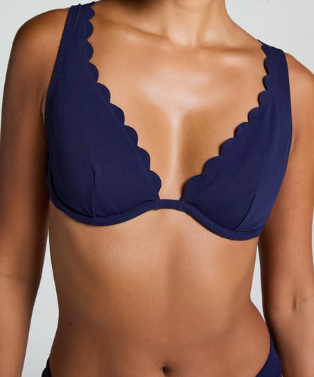 Scallop non-padded underwired bikini top, Blue