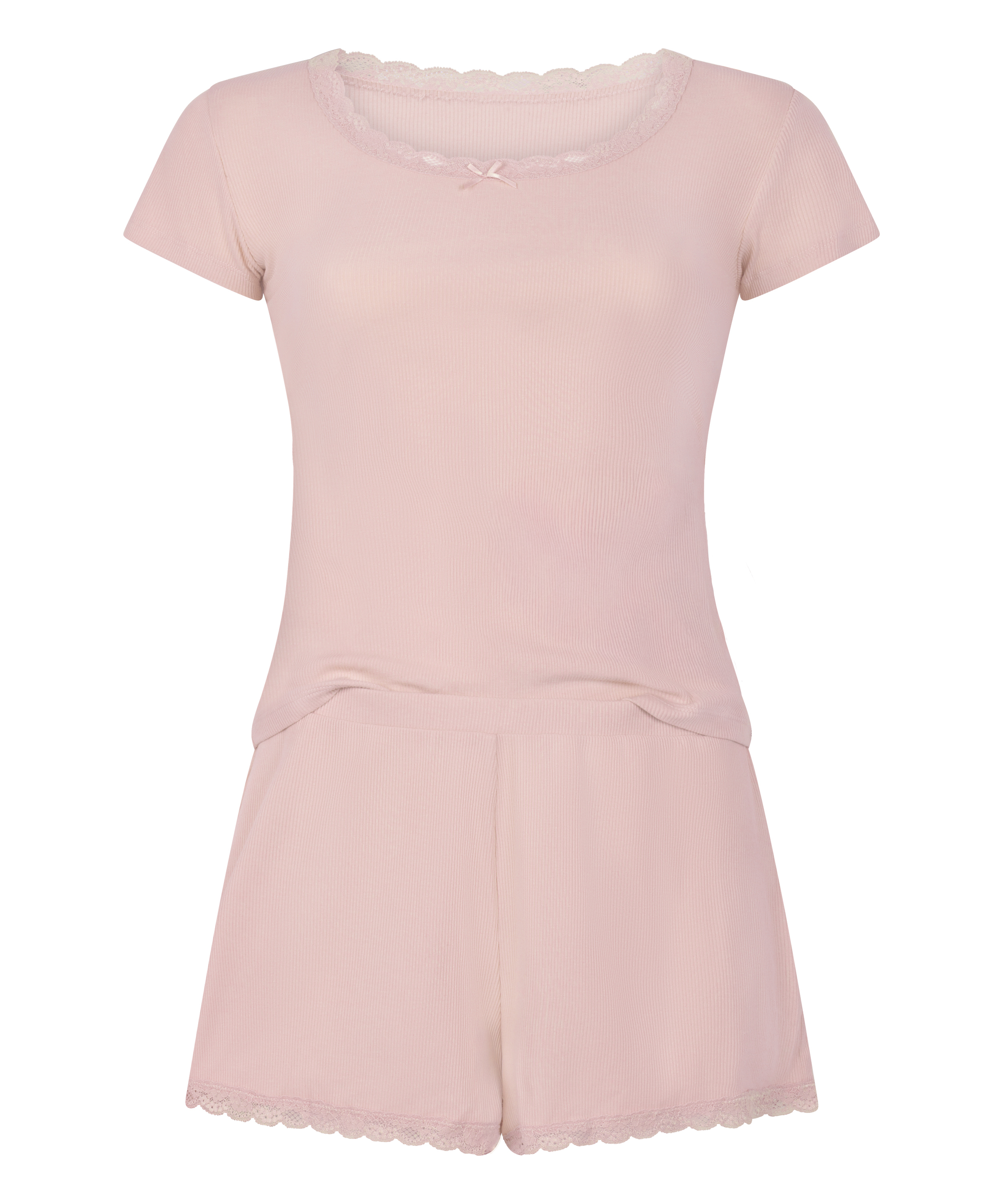 Pyjama Set Rib Lace, Pink, main