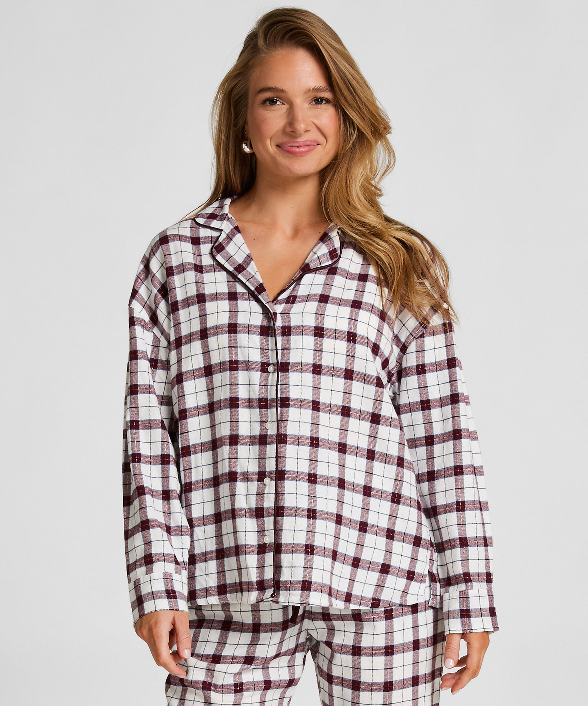 Flannel Pyjama Top, White Flannel Pyjama Top, White