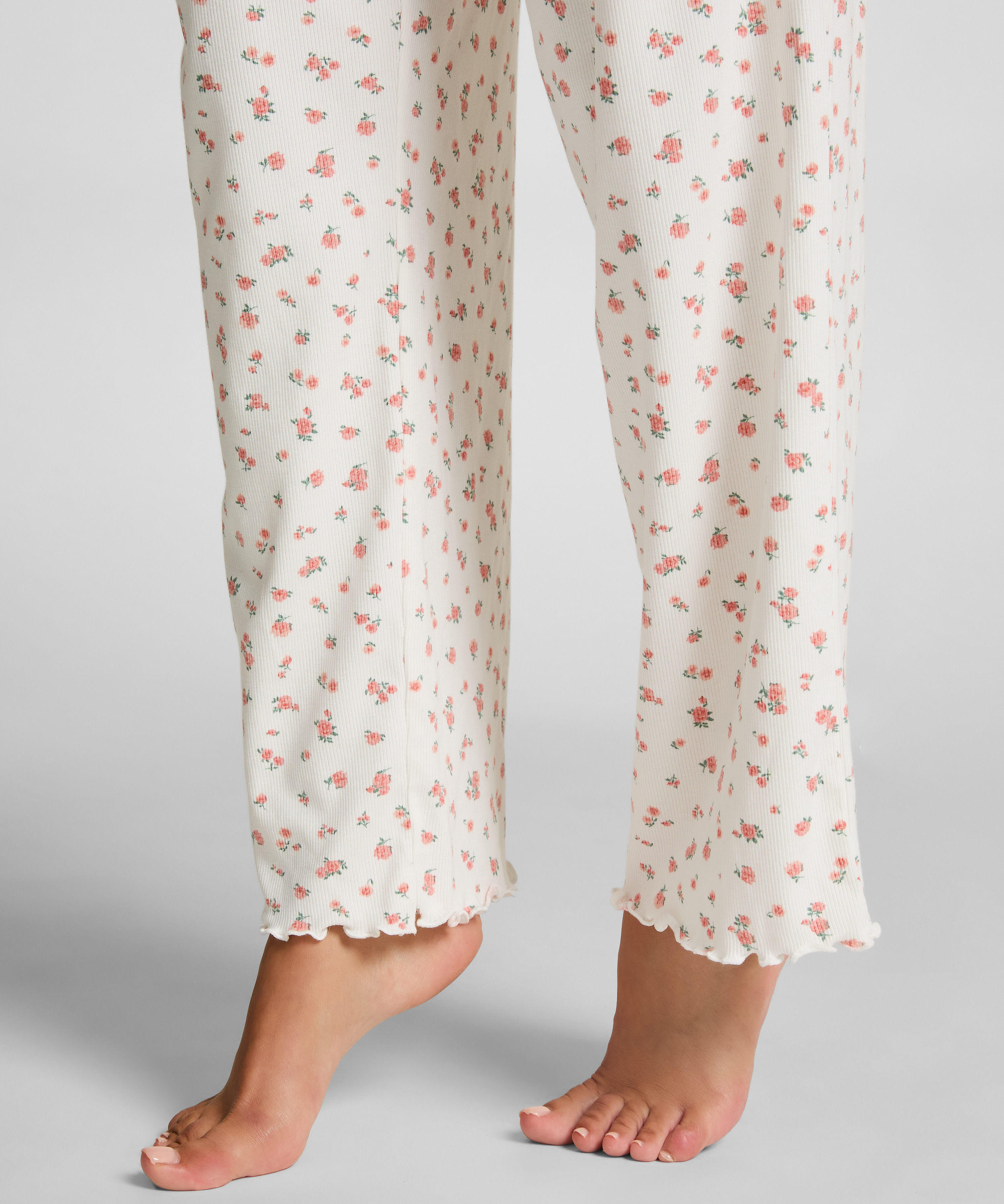 Ribbed Pyjama Pants, White, main