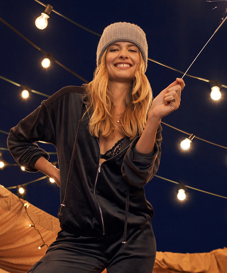 Velvet hoodie jacket, Grey