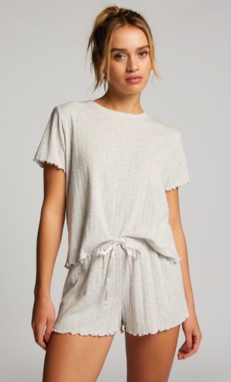 Loose-Fitting Short-Sleeved Pyjama Top, Beige