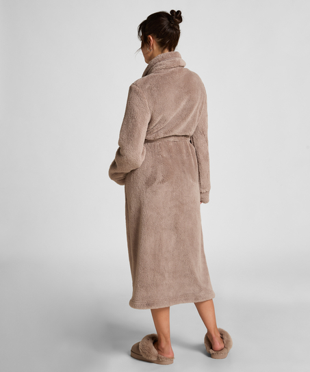 Fleece Bathrobe, Beige