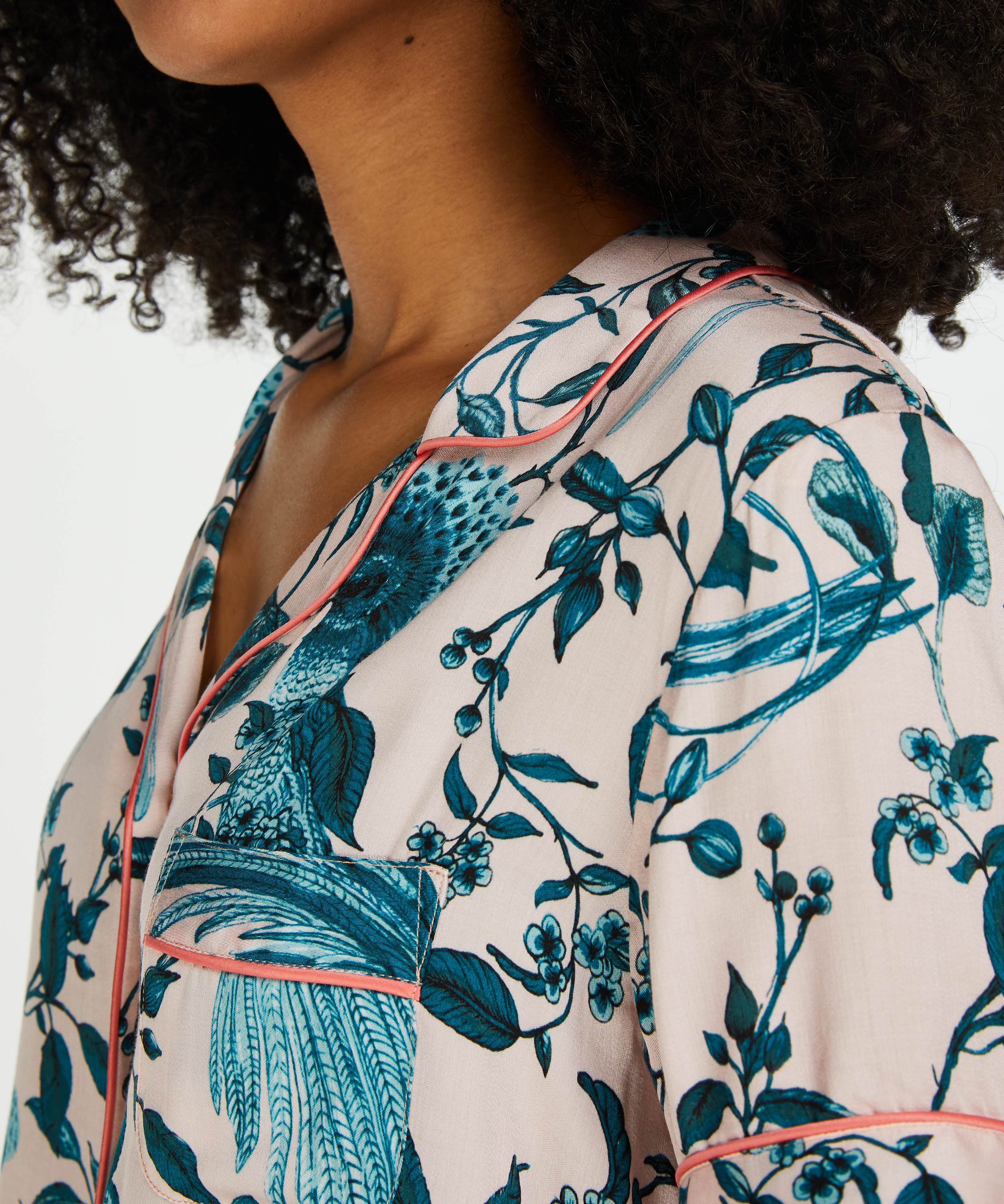 Woven Pyjama Jacket Short Sleeves, Pink, main