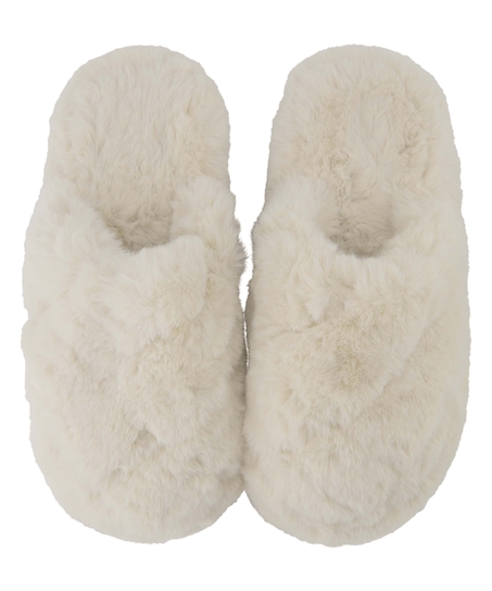 Fake Fur Slippers, White