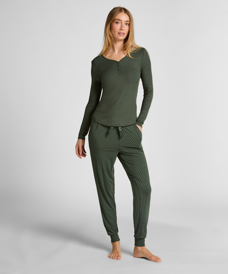 Longsleeved Pyjama Top Henley, Green