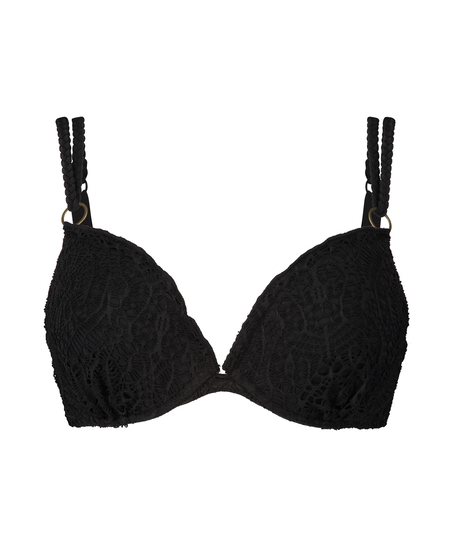 Crochet padded push-up underwired bikini top Cup A - E, Black
