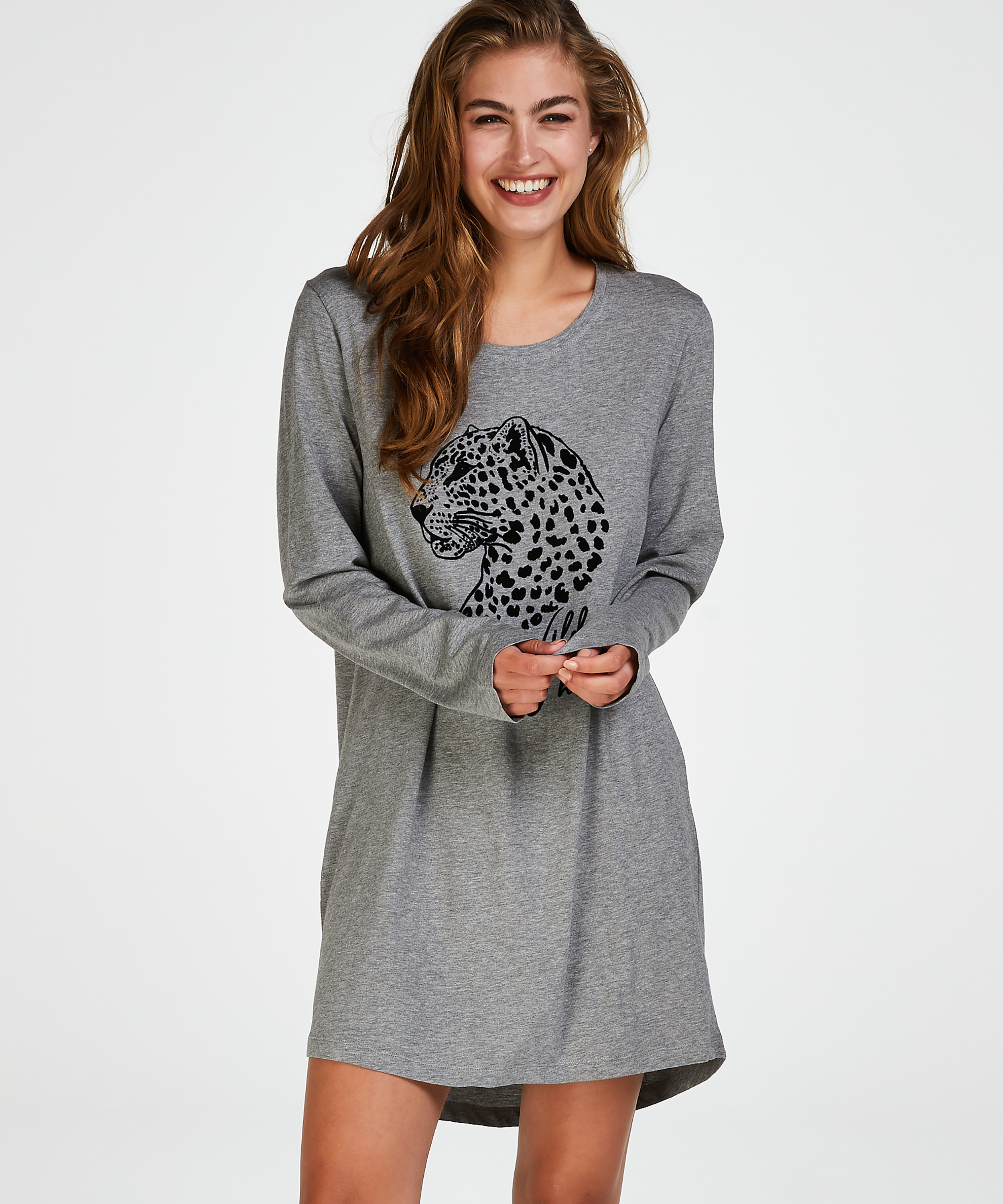 Round Neck Nightshirt, Grey, main
