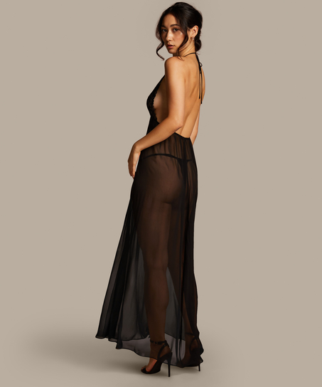 Lily Satin Chiffon Dress, Black