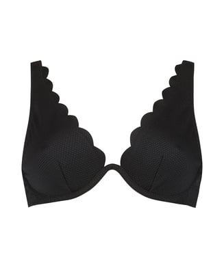 Scallop non-padded underwired bikini top, Black