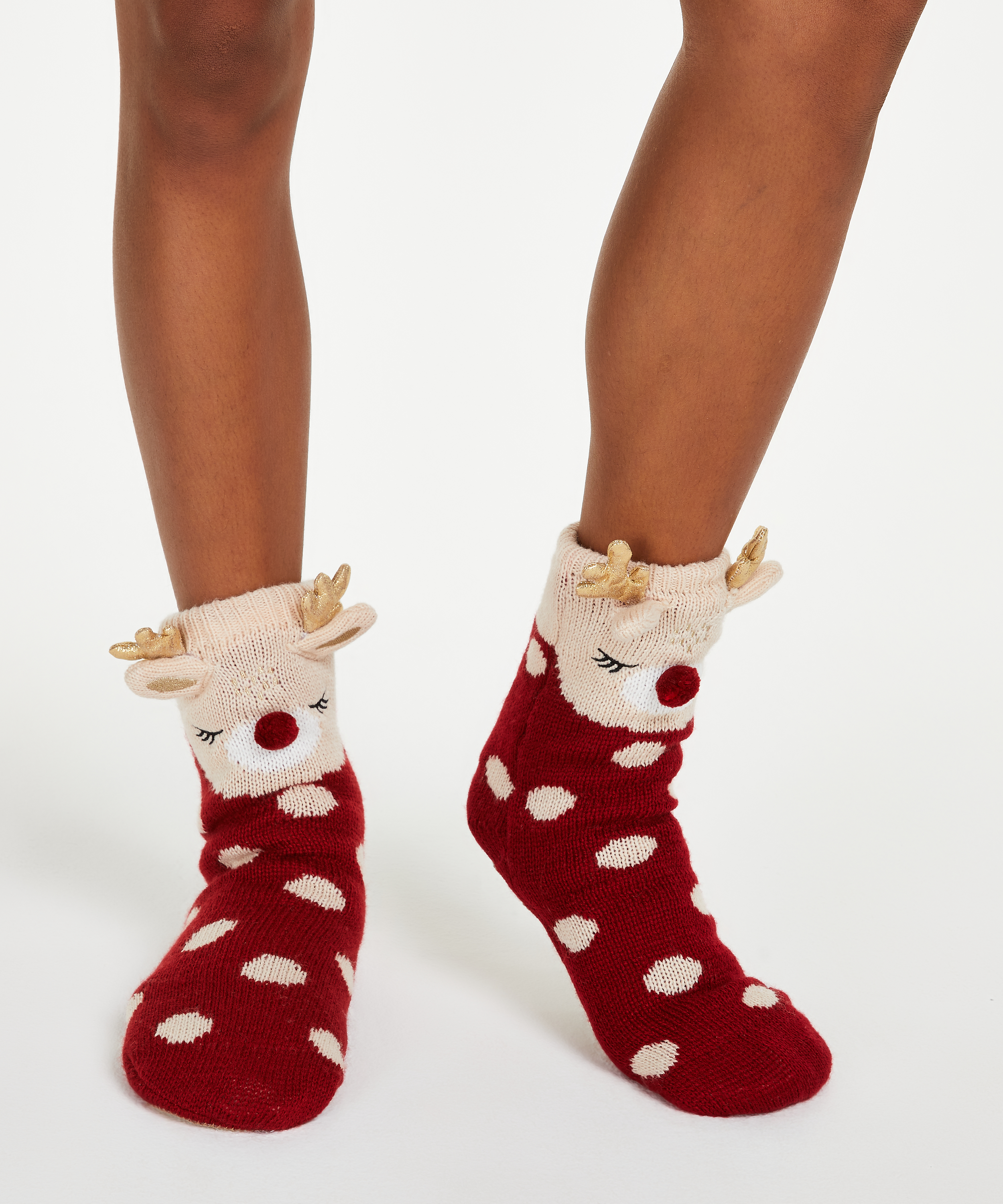 Deer slipper socks, White, main