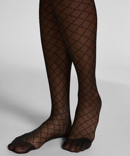 Tights 30 Denier geometric print, Black