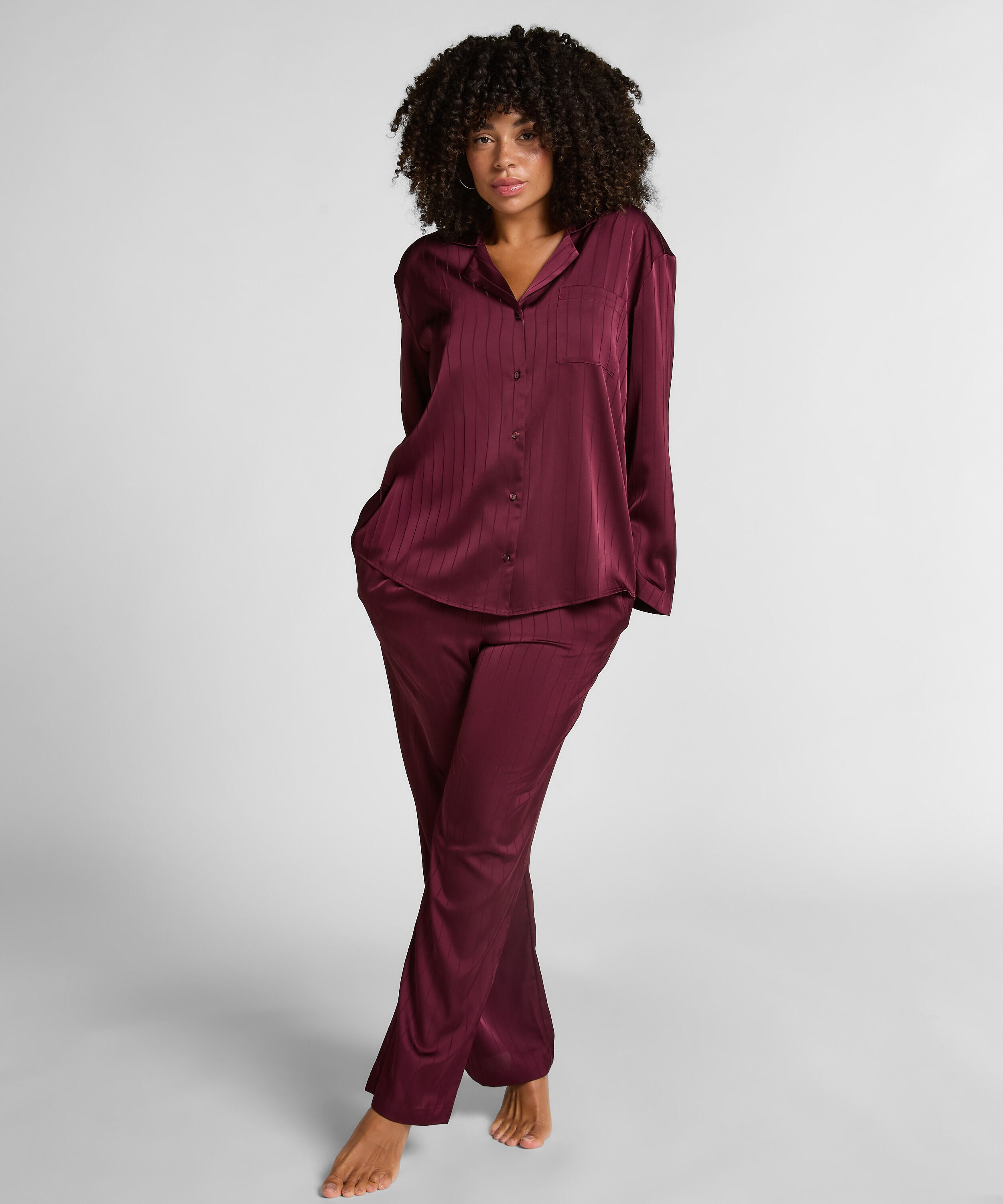 Satin Pinstripe Trousers, Purple Satin Pinstripe Trousers, Purple