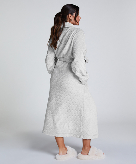Long Fleece Bathrobe, Grey