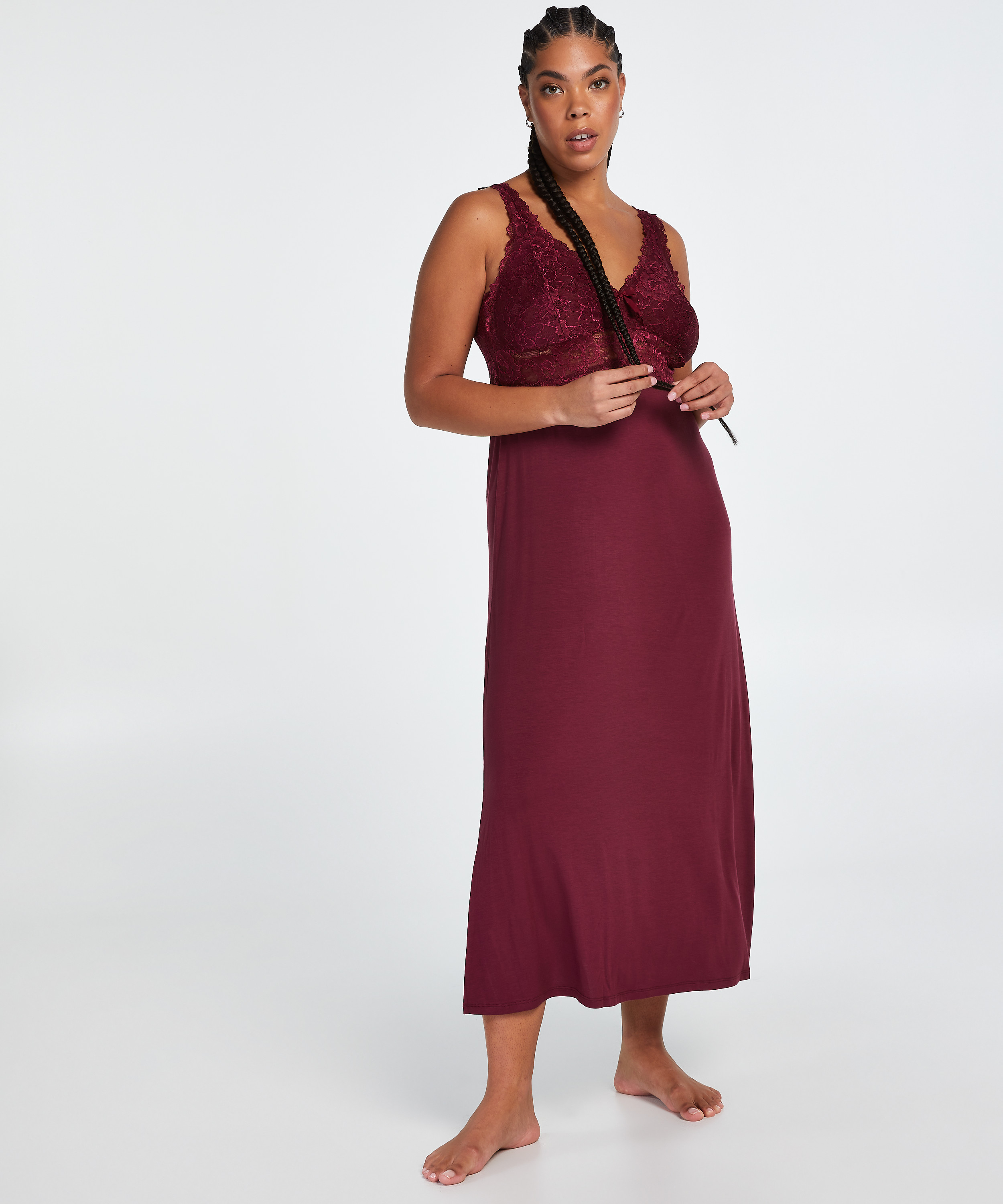 Nora Lace Long Slip Dress, Purple, main