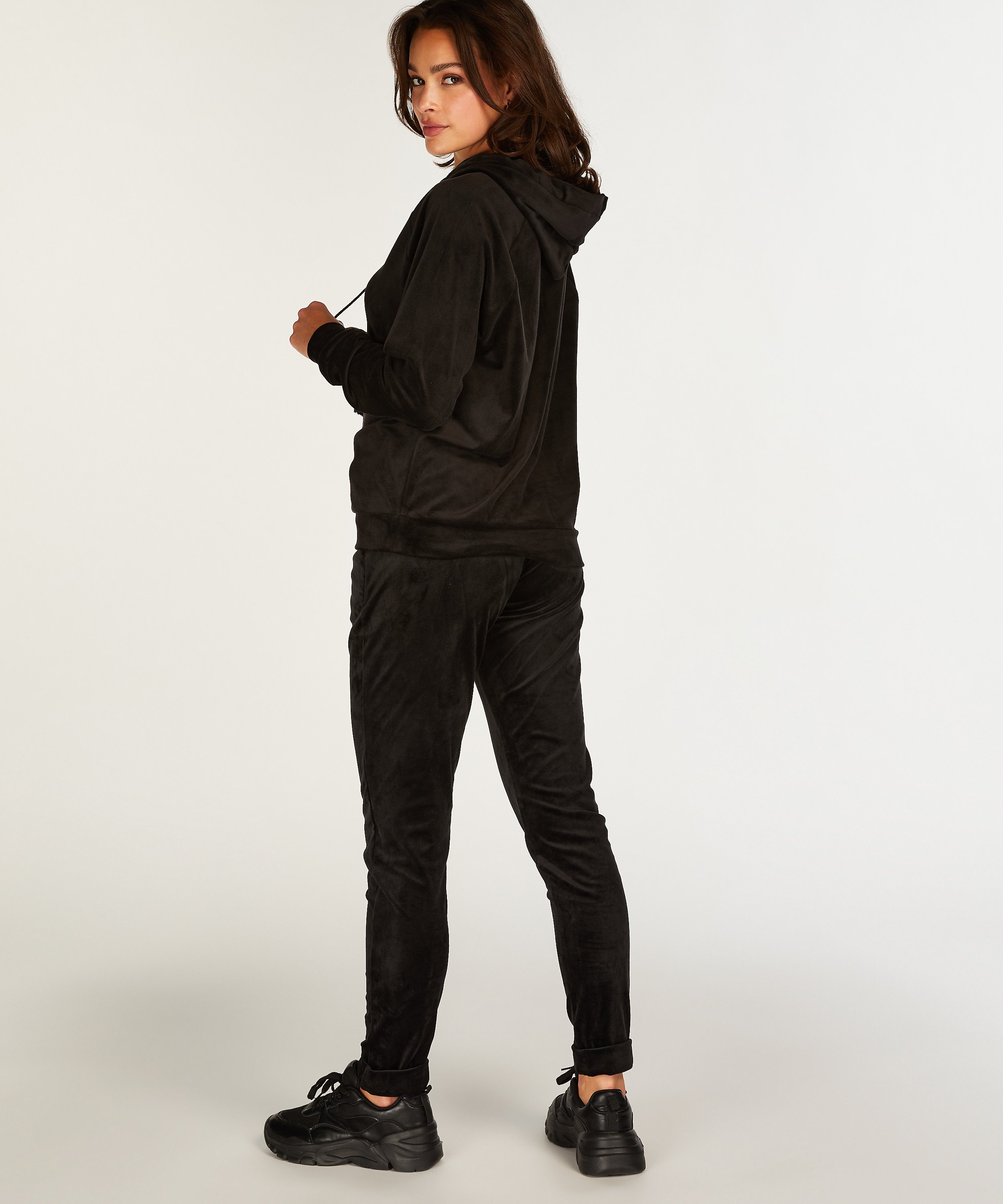 Velours Jogging bottoms, Black, main