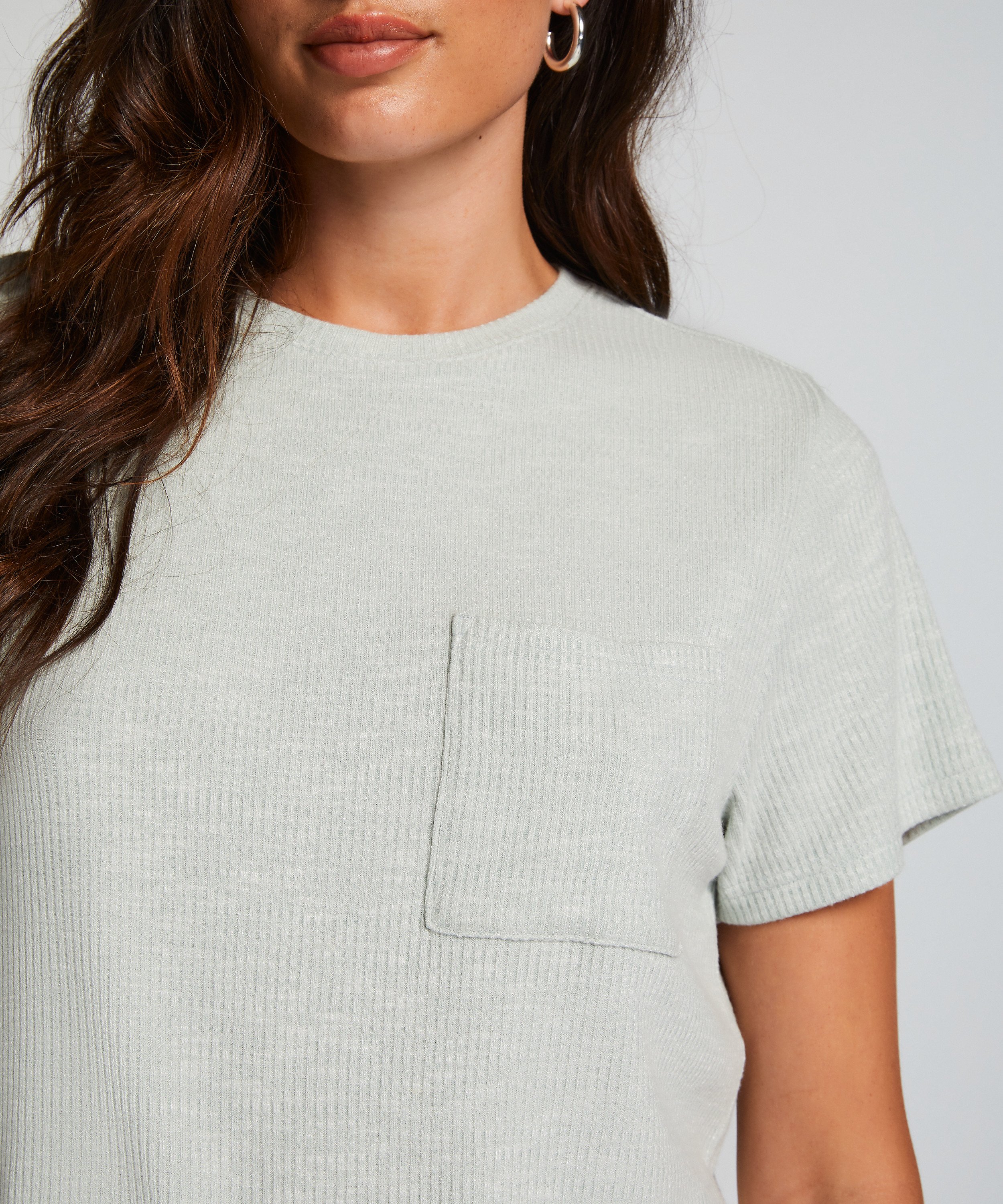 Rib Short-Sleeved Top, Green, main