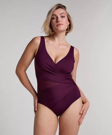 Shaping Shell Mesh Swimsuit, Purple