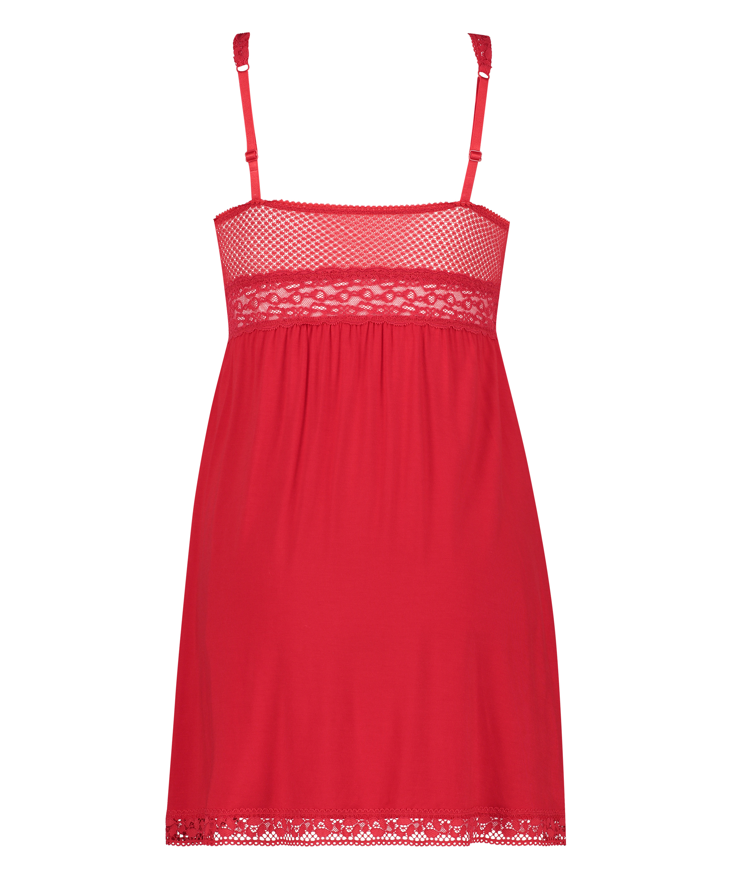 Grafic jersey lace slip dress, Red, main