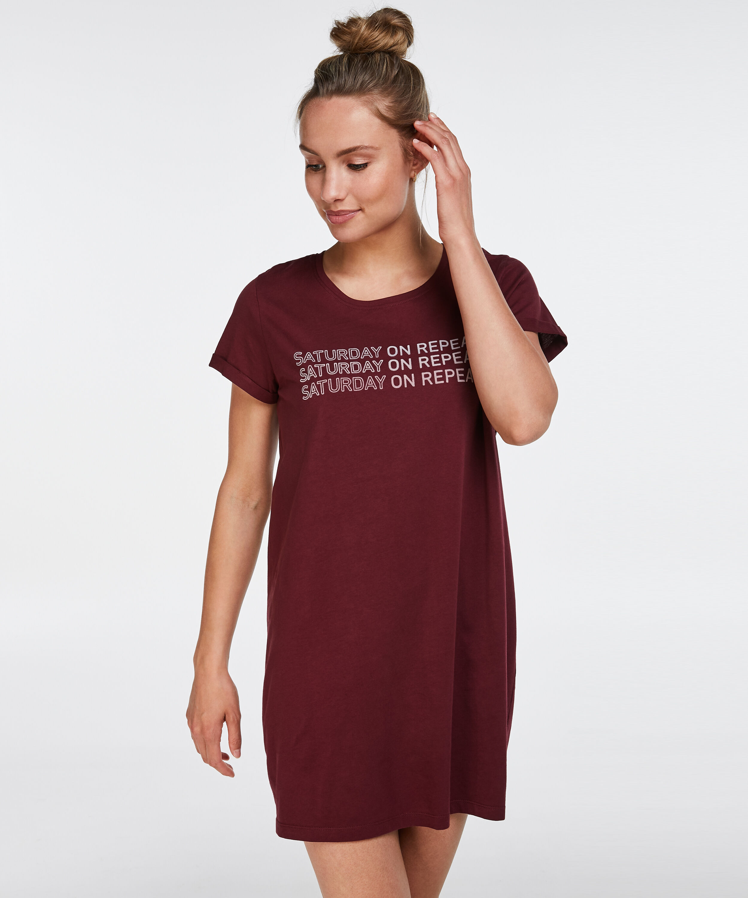 Round Neck Nightshirt, Red Round Neck Nightshirt, Red