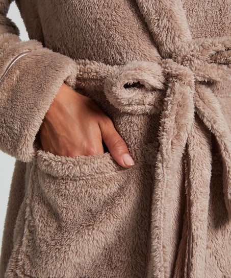 Fleece Bathrobe, Beige