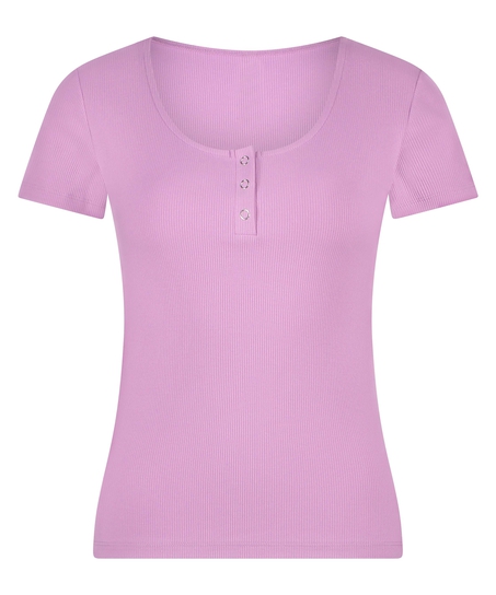 Henley Short Sleeved Pyjama Top, Purple
