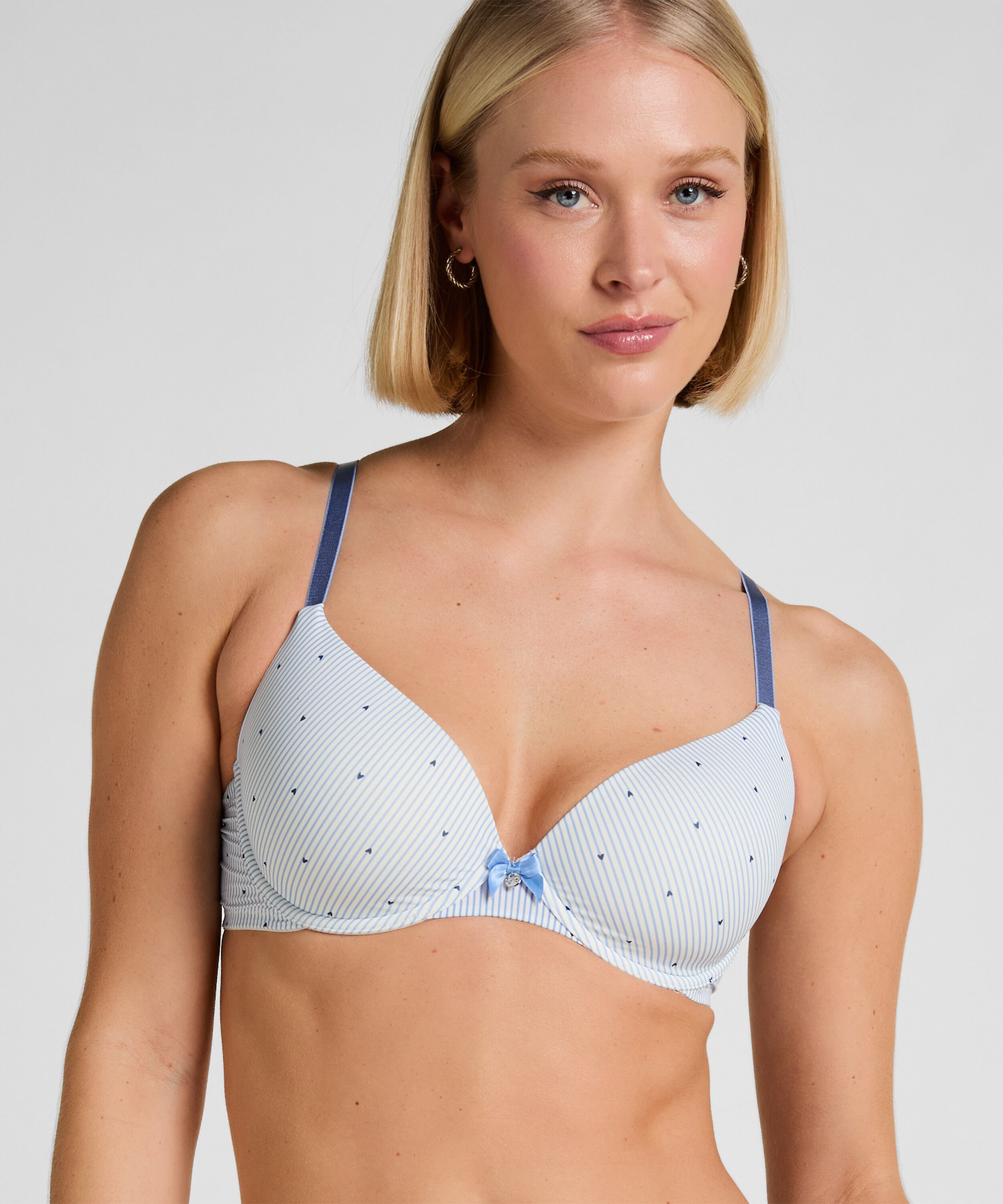 Plunge Padded Underwired Bra, Blue Plunge Padded Underwired Bra, Blue