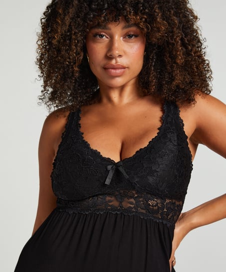 Nora Lace Slip Dress, Black