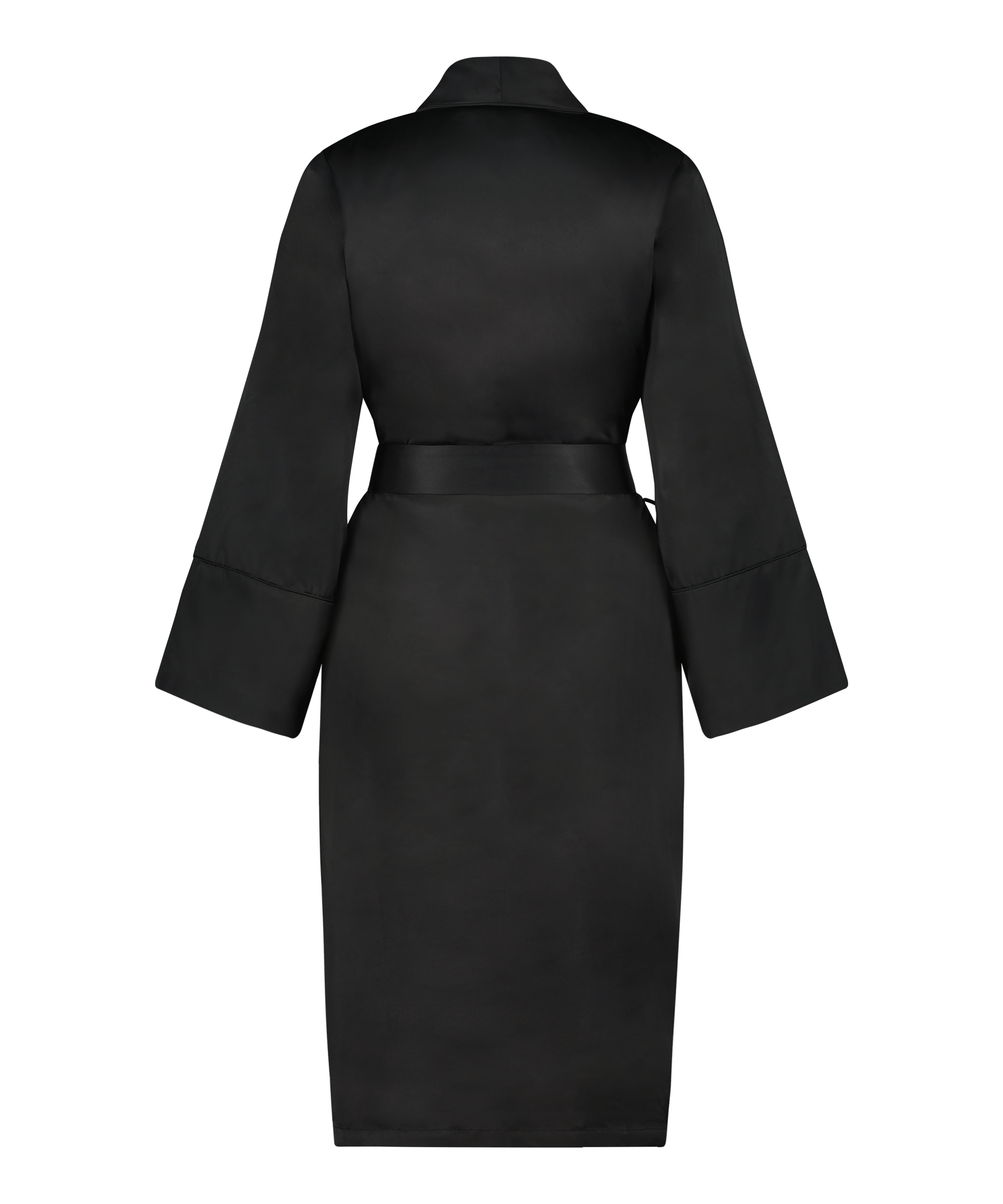 Satin Fleece Bathrobe, Black, main