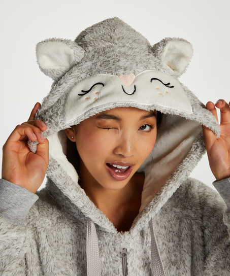 Fleece Bathrobe, Grey