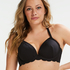 Scallop padded underwired bikini top Cup E +, Black