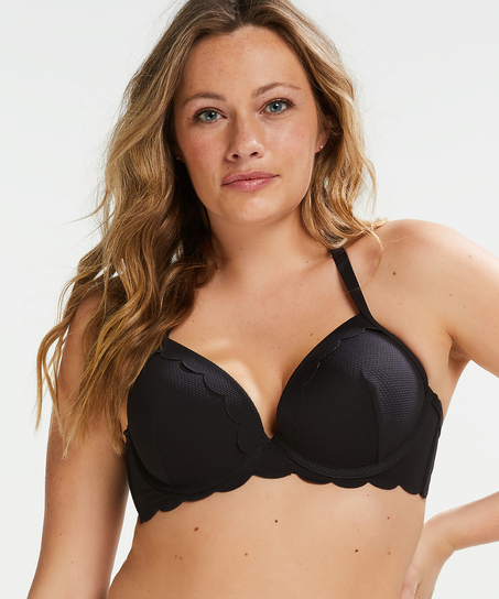 Scallop padded underwired bikini top Cup E +, Black