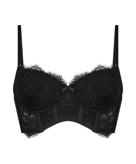 Arabella padded longline underwired bra, Black