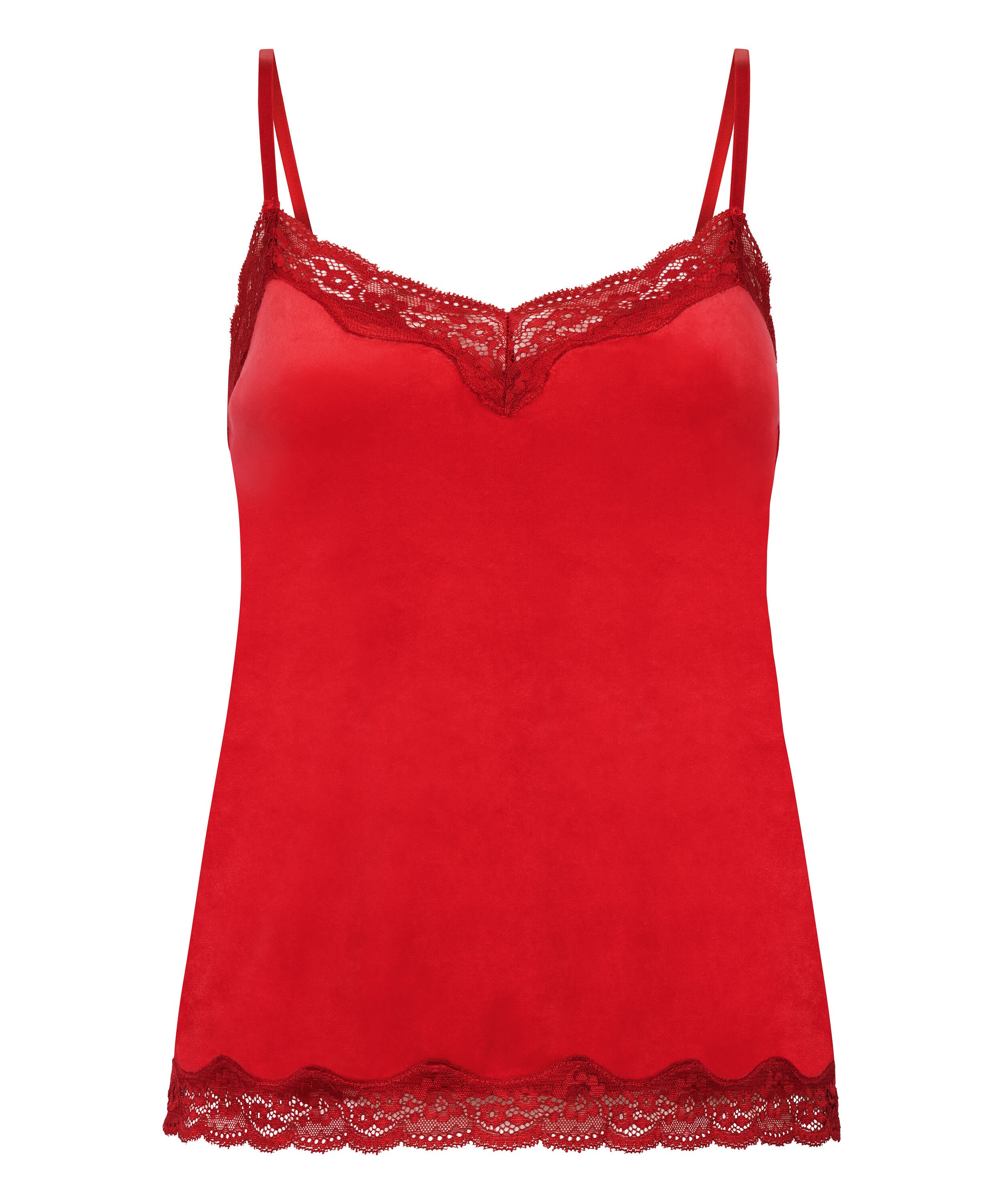 Velours Lace Cami Top, Red