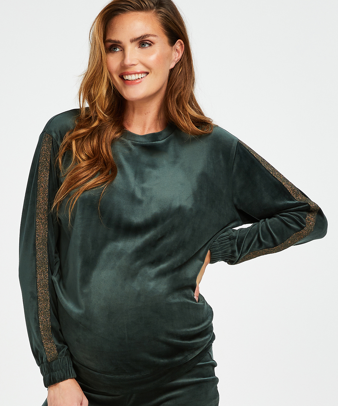 Velvet Shimmer maternity top, Green, main