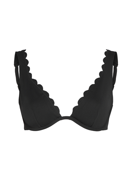 Scallop non-padded underwired bikini top, Black