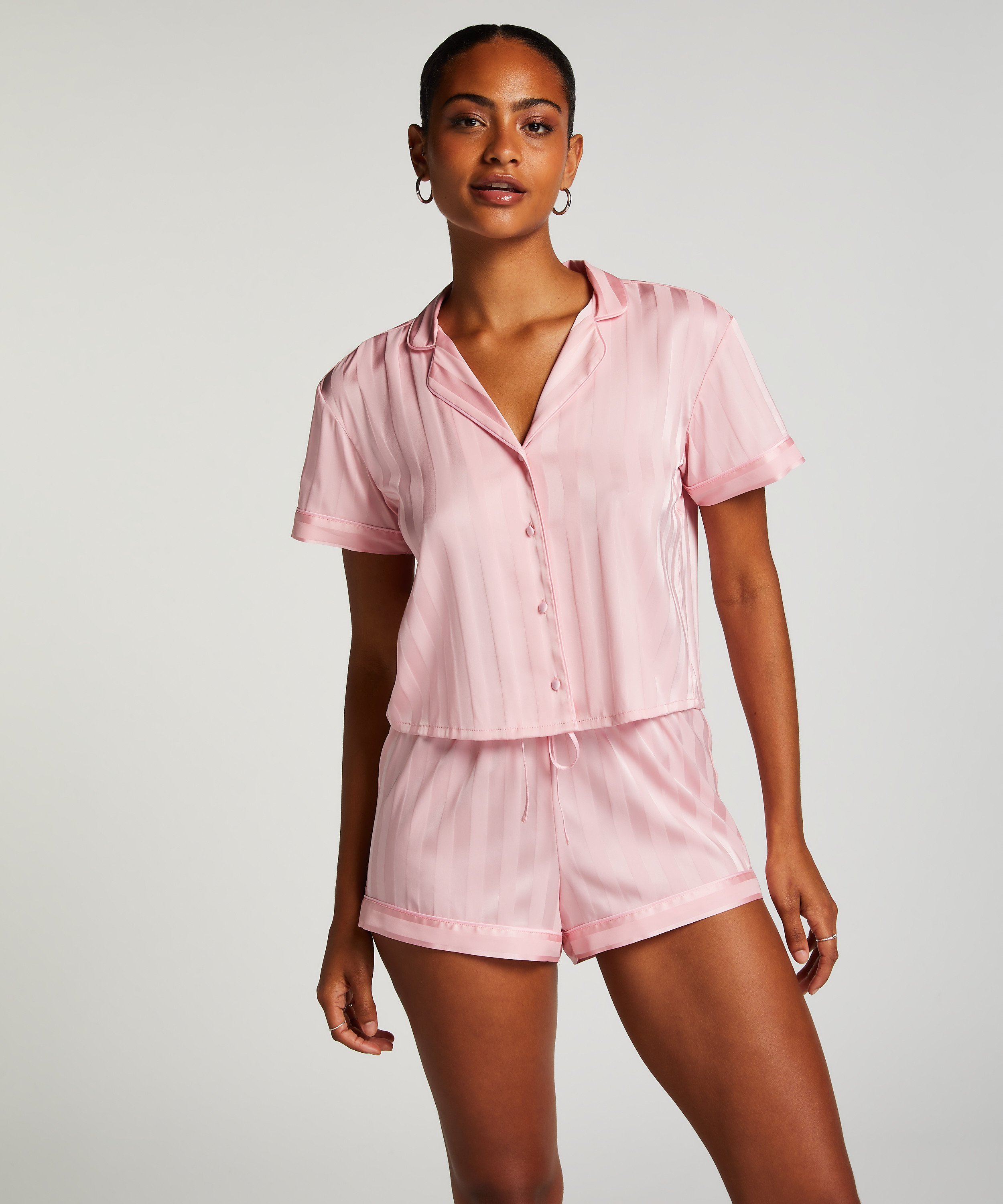 Satin Pyjama Set, Pink, main